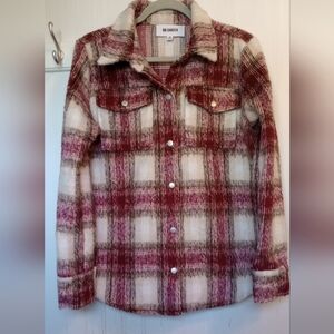 BB Dakota Burgundy and Cream Plaid Teddy Jacket